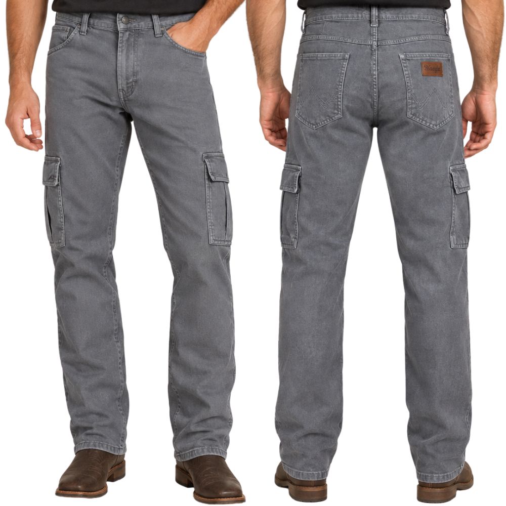 Calça Masculina Wrangler Brim Cargo Regular Cinza Chumbo Ref: WM1801