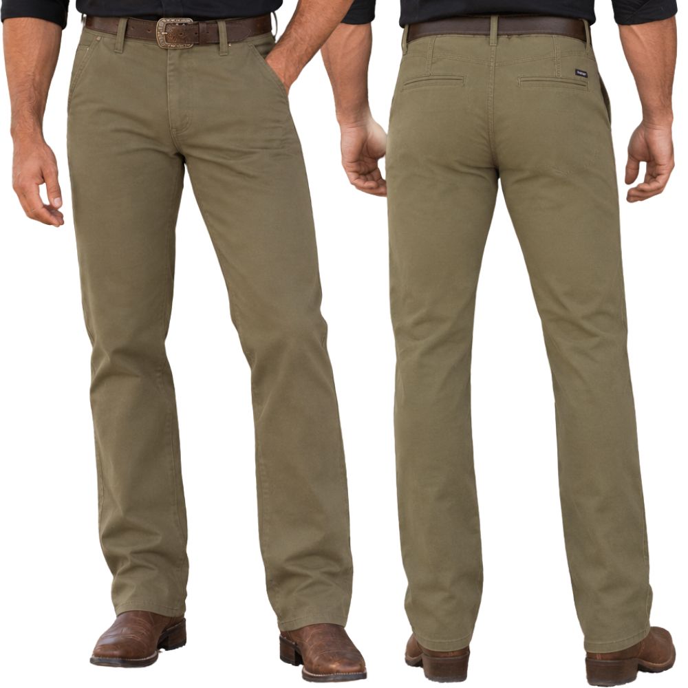 Calça Masculina Wrangler Com Elástico Sportwear Waist Sarja Cáqui Ref:WM1870