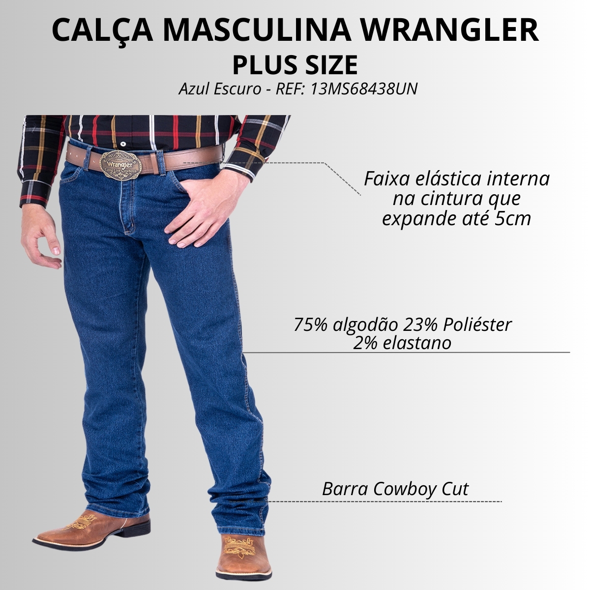 Calça Masculina Wrangler Jeans Azul Escuro 13M Big E Tall Elastic