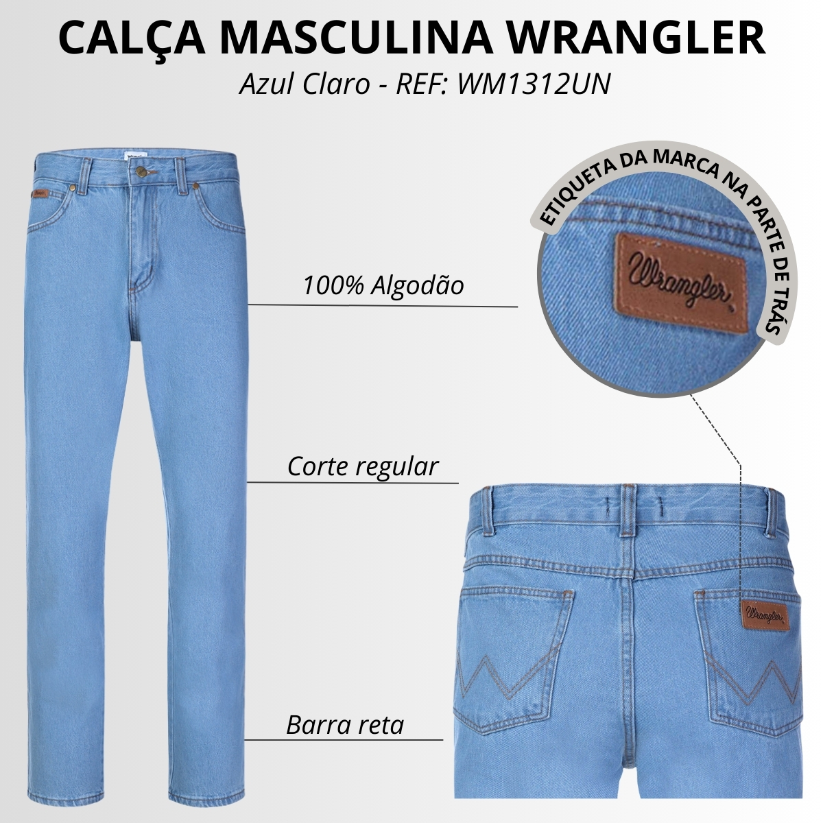 Calça Masculina Wrangler Jeans Delavê Texas Regular Cody REF