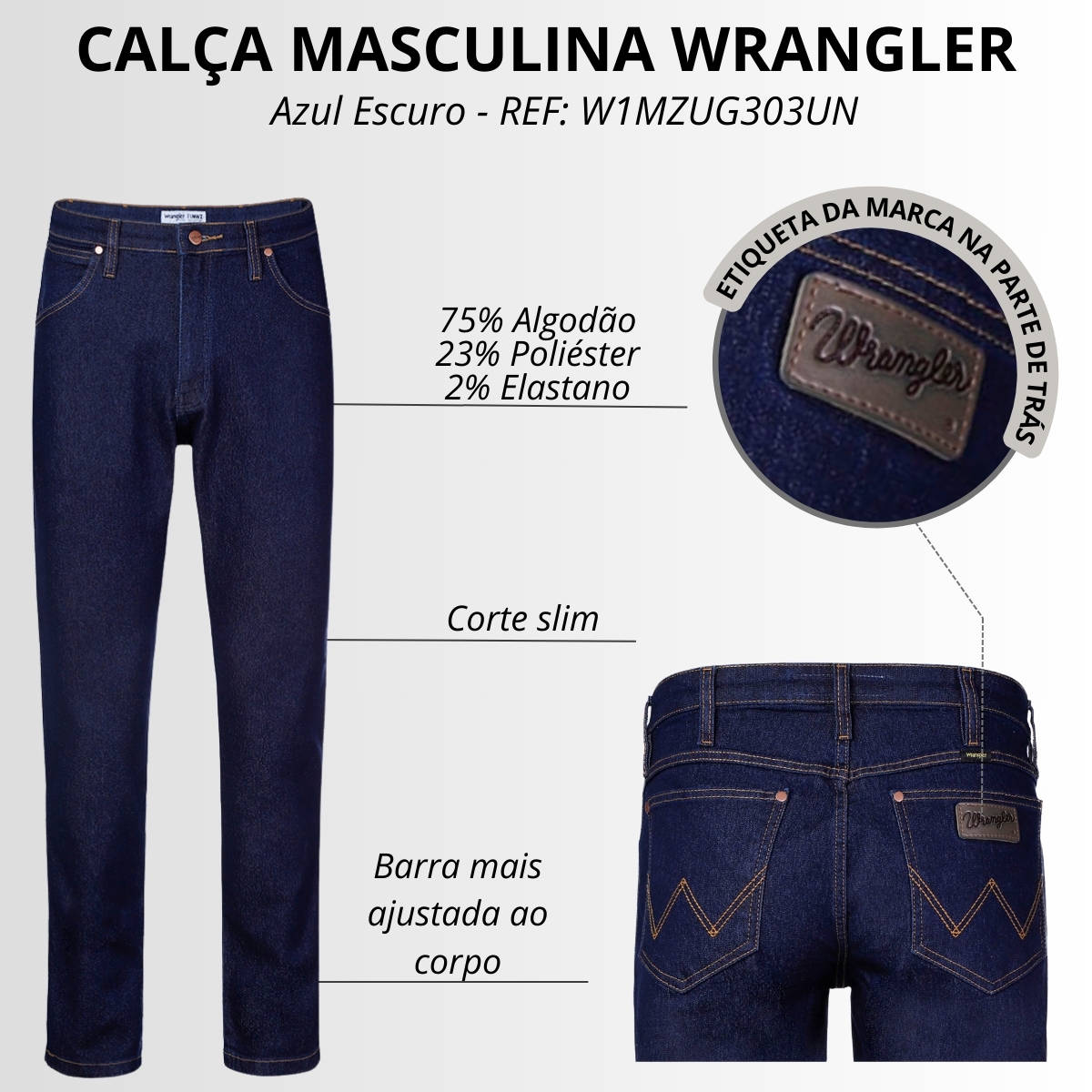 Calça Masculina Wrangler Jeans Lycra 11MWZ Icons Slim Fit - Azul