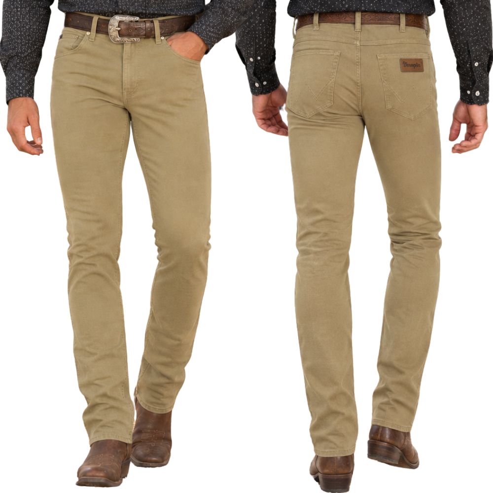 Calça Masculina Wrangler Texas Elastic Waistband Slim Sarja Bege Ref:WM1750