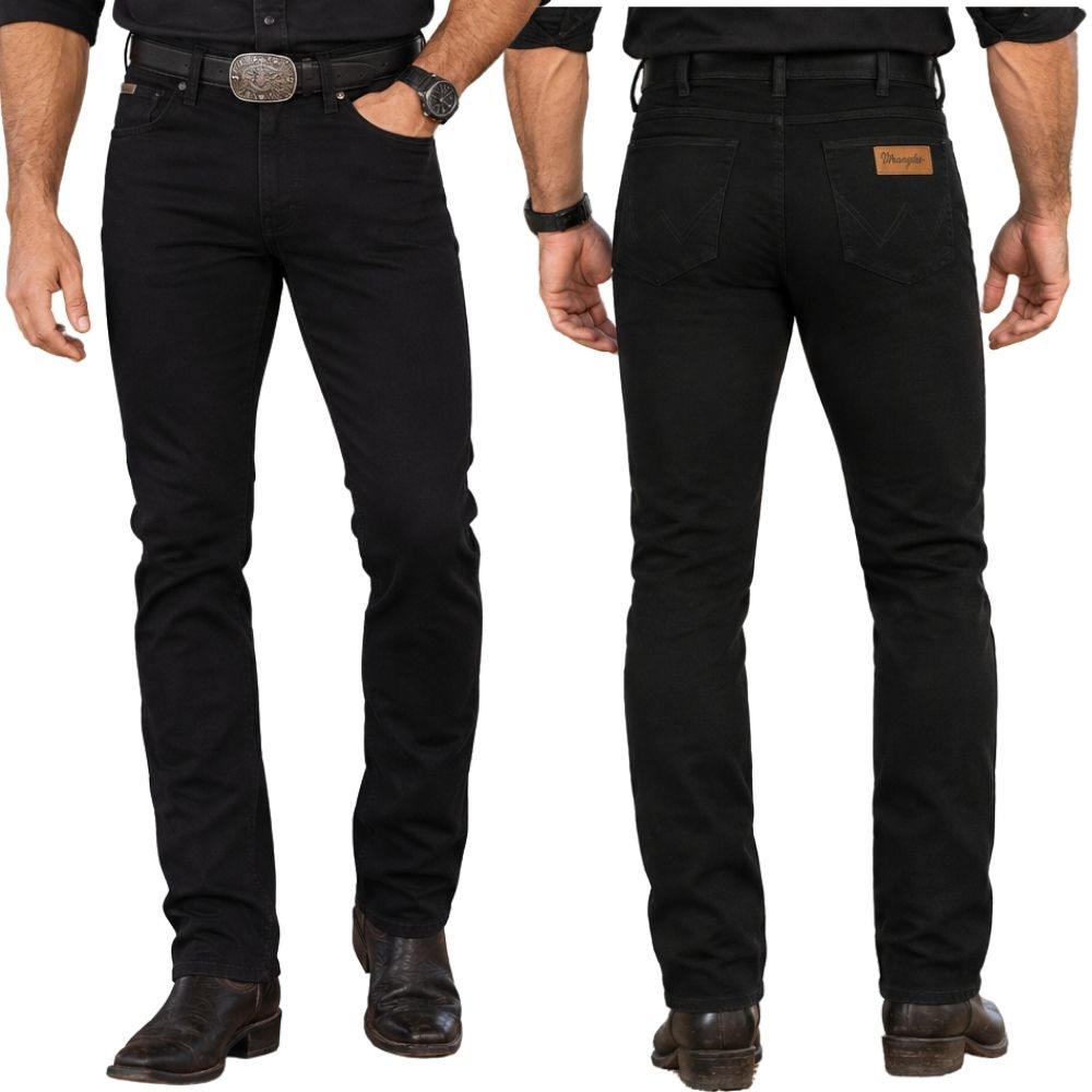 Calça Masculina Wrangler Texas Elastic Waistband Slim Sarja Preta Ref:WM1750
