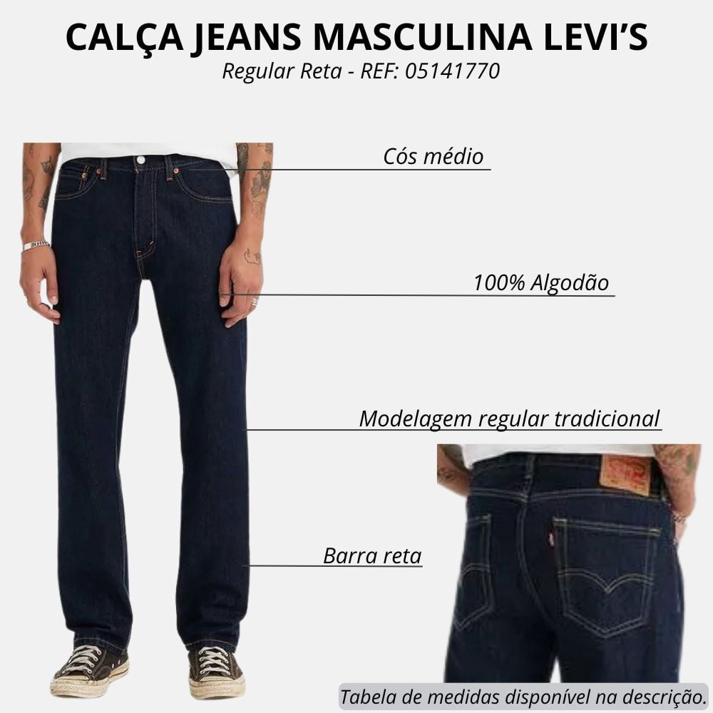 Calça Masculina Levi's 505 Regular Azul Escuro Ref: 005050216 - Badana