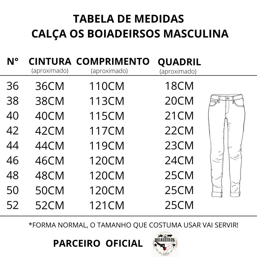 Medidas de calças store masculinas