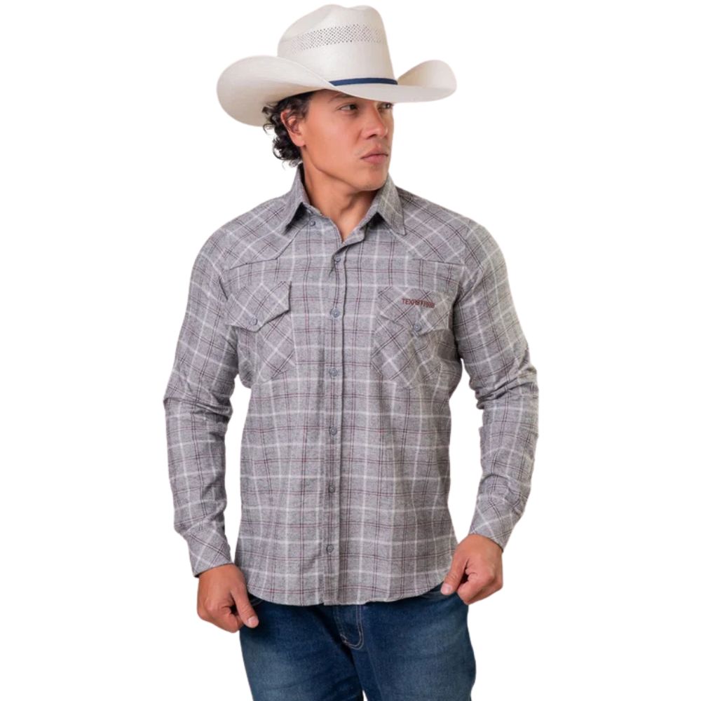 Camisa Masculina Texas Farm Flanelada Western Xadrez Preto E Marrom Manga Longa - Ref:CAL654
