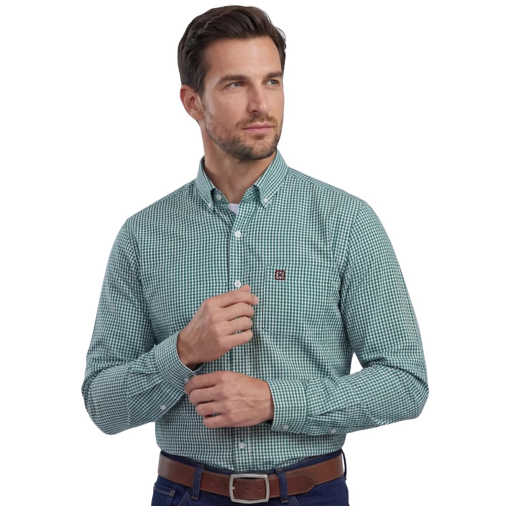 Camisa Masculina TXC Tricoline Manga Longa Xadrez  X2 Verde Logo Vermelho - Ref:2705L