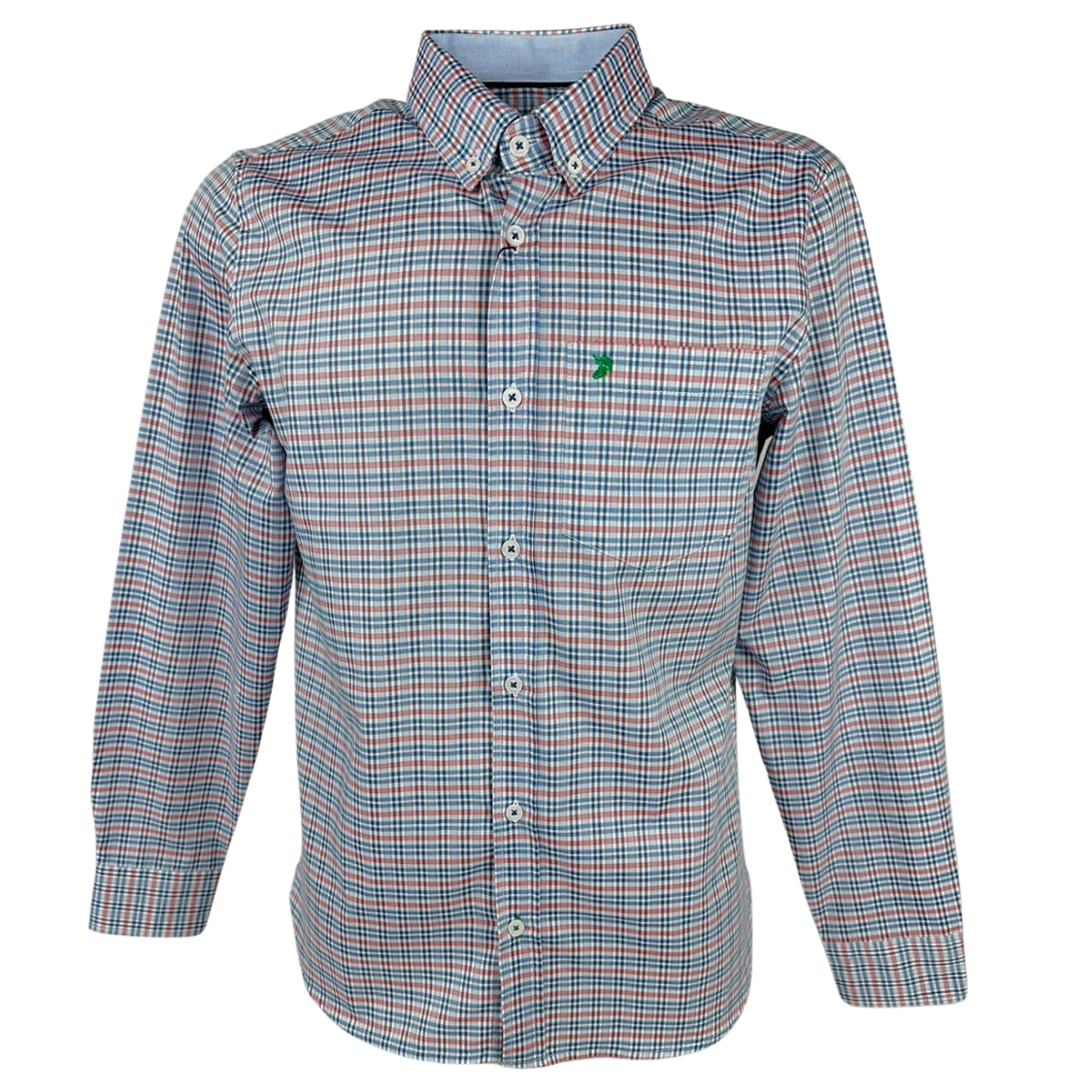 Camisa Masculina Aurochs Manga Longa Xadrez Azul Claro/Vermelho Claro E Logo Bordado Verde