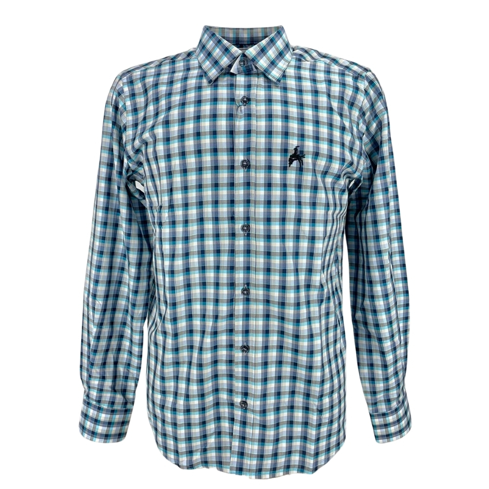 Camisa Masculina La Jineteada Premium Manga Longa Xadrez Pequeno Chumbo/Verde/Azul Claro - REF: 16