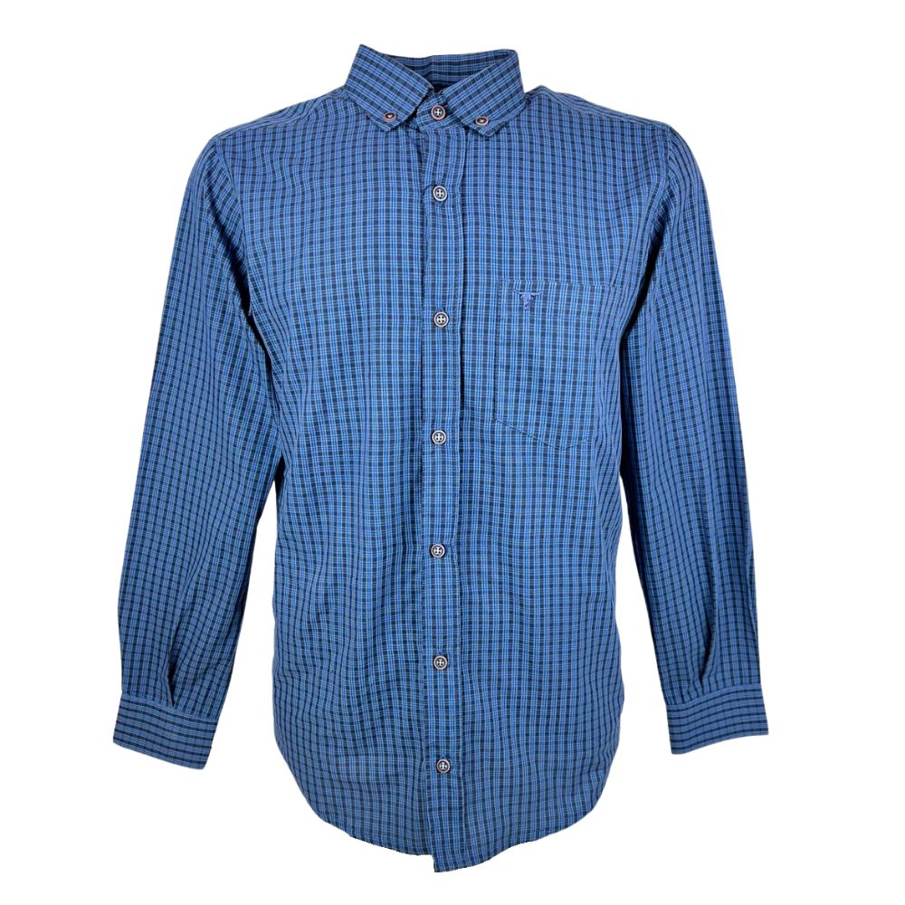 Camisa Masculina Laço Forte Manga Longa Slim Xadrez AzuL C/ Bolso E Logo  Ref: MLSX 3161