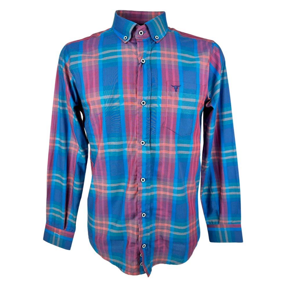 Camisa Masculina Laço Forte Manga Longa Slim Xadrez Azul/ Vermelho/ Verde C/ Bolso Ref: MLSX 3161