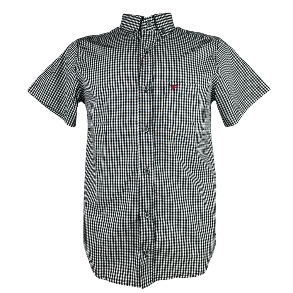 Camisa Masculina Laço Forte Manga Curta Xadrez Preto/Branco Com  Logo Bordô Ref:M.C.S.X.9205