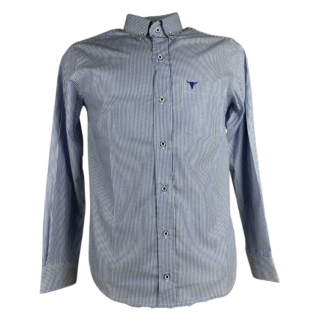 Camisa Masculina Laço Forte Manga Longa Listrada Azul/Branco Com Logo Azul Ref:M.L.S.X 2025