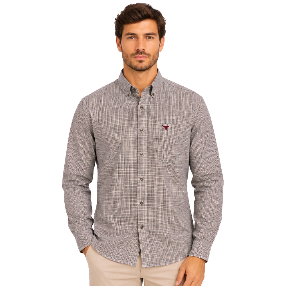 Camisa Masculina Laço Forte Manga Longa Xadrez Lilás Logo Bordô Ref:31611