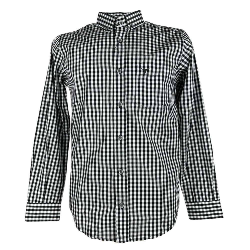 Camisa Masculina Laço Forte Manga Longa Xadrez Preto/Branco Manga Longa Slim Logo Preto Ref:M.L.S.X.3161