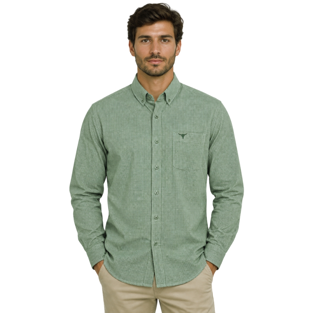 Camisa Masculina Laço Forte Manga Longa Xadrez Verde Logo Verde Escuro REF:31611