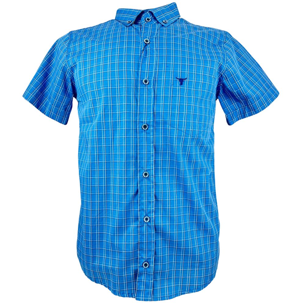 Camisa Masculina Laço Forte Slim Xadrez Azul Manga Curta Ref: M.C.S.X 9205