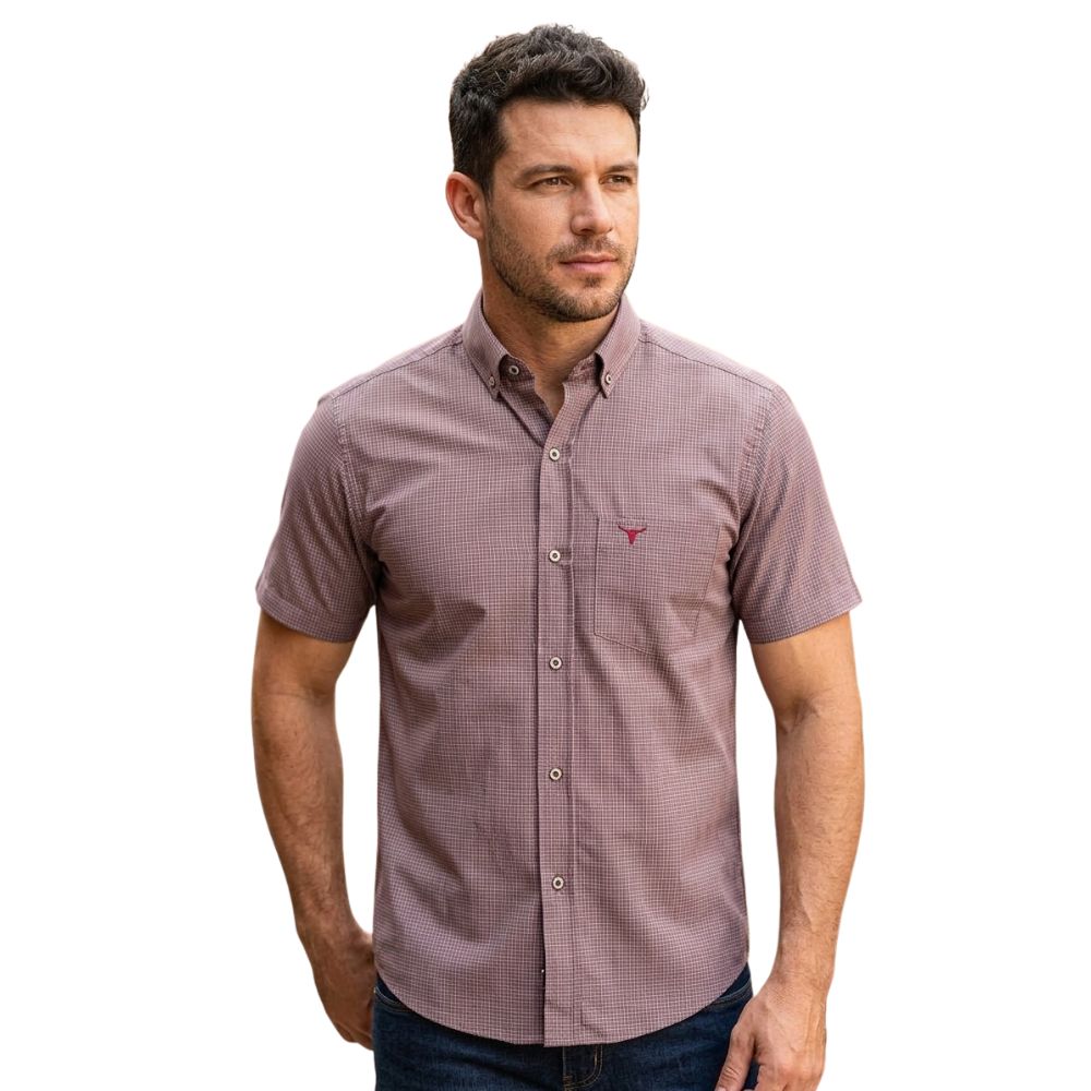 Camisa Masculina Laço Forte Xadrez Bordô Manga Curta Ref:9205.1