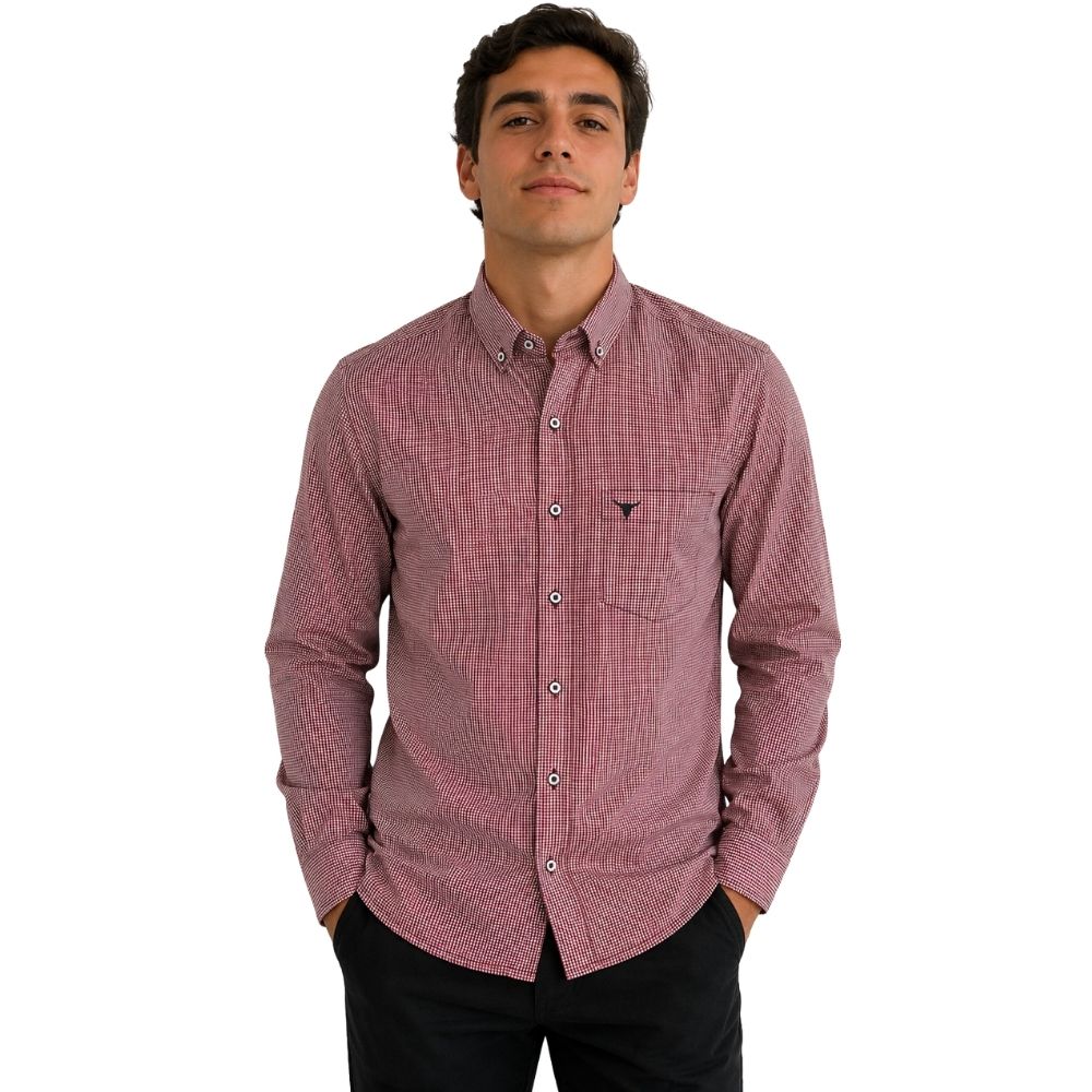 Camisa Masculina Laço Forte Xadrez Vermelho Manga Longa Ref: 31611