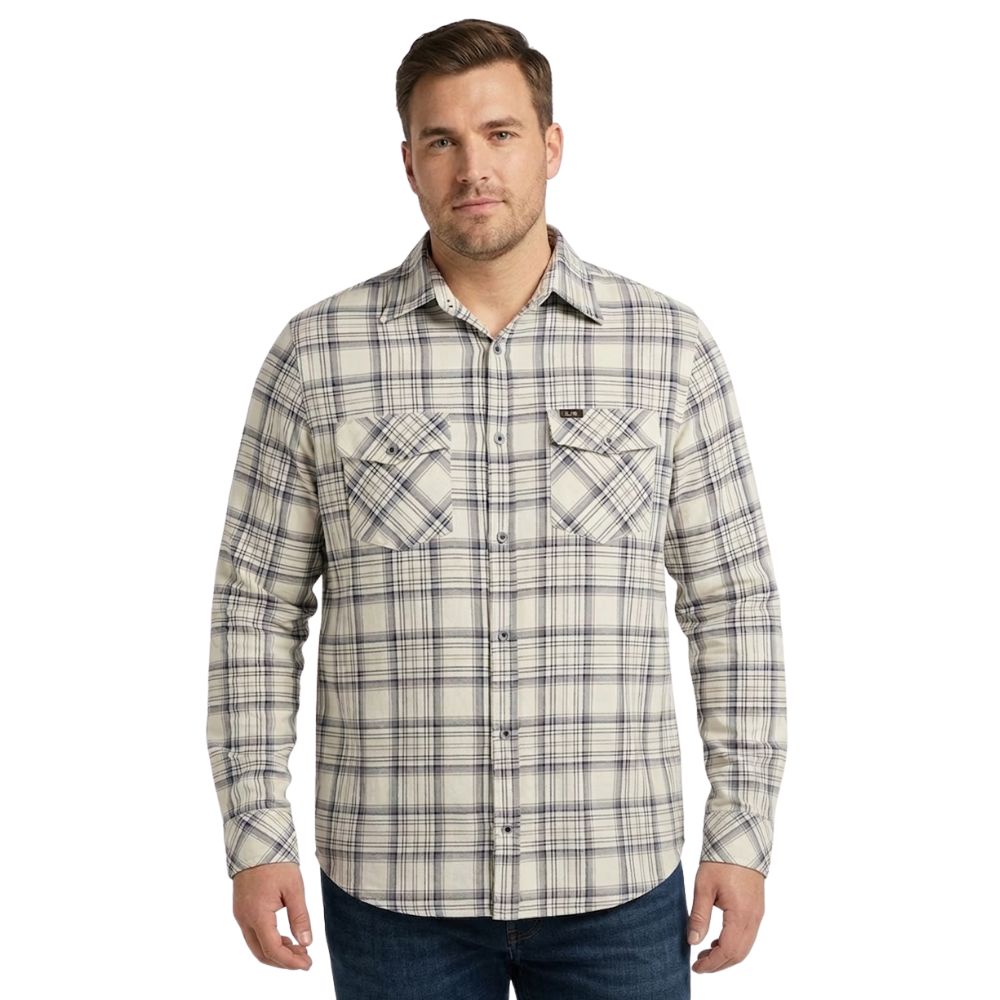 Camisa Masculina Lee Manga Longa Xadrez Creme Ref:8203L