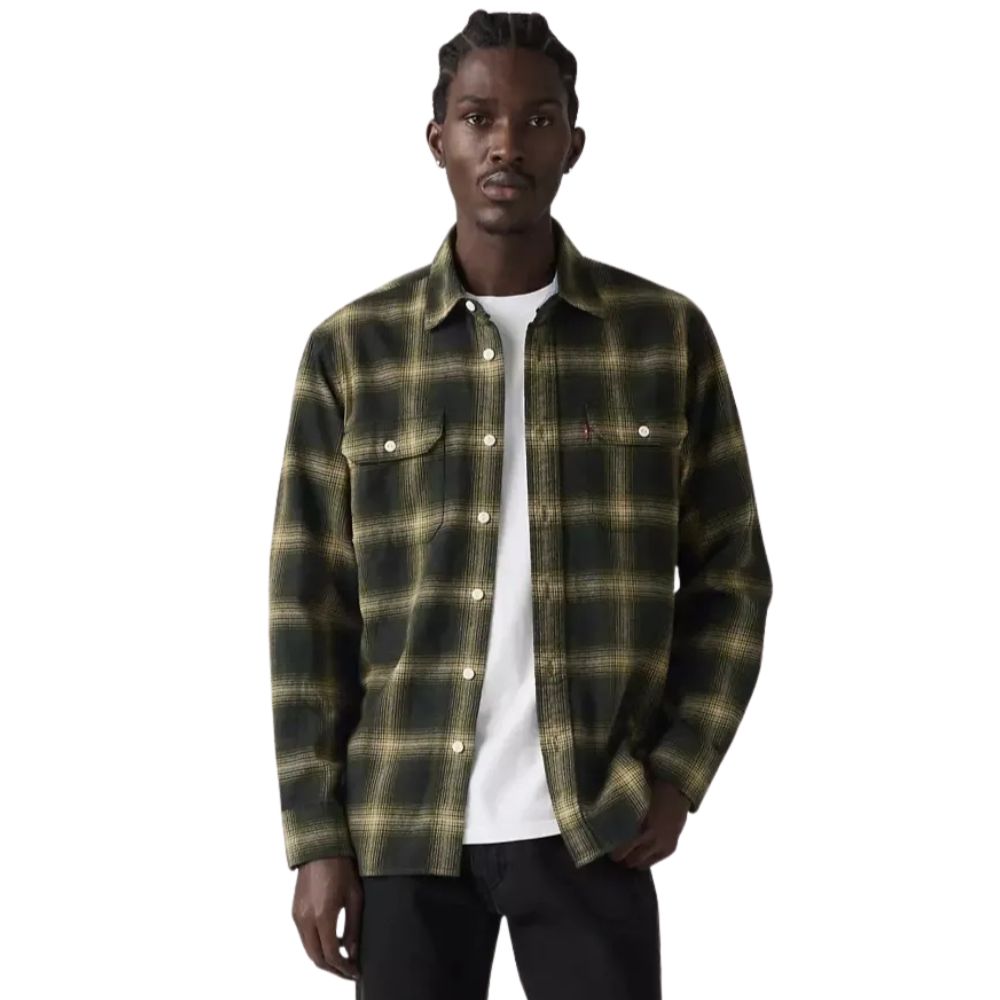 Camisa Masculina Levi's Manga Longa Xadrez Verde Flanelada The Worker Relaxed Fit Ref:195870355