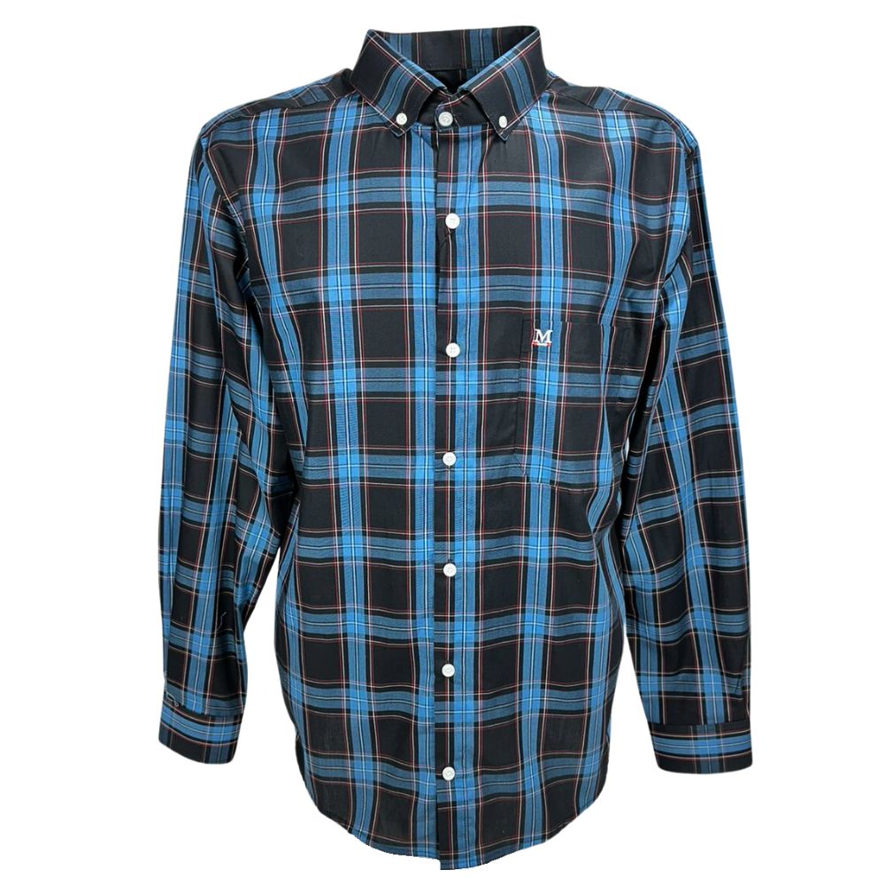 Camisa Masculina Minuty Manga Longa Xadrez Azul Claro/ Preto C/ Listra Vermelha Ref: 2500