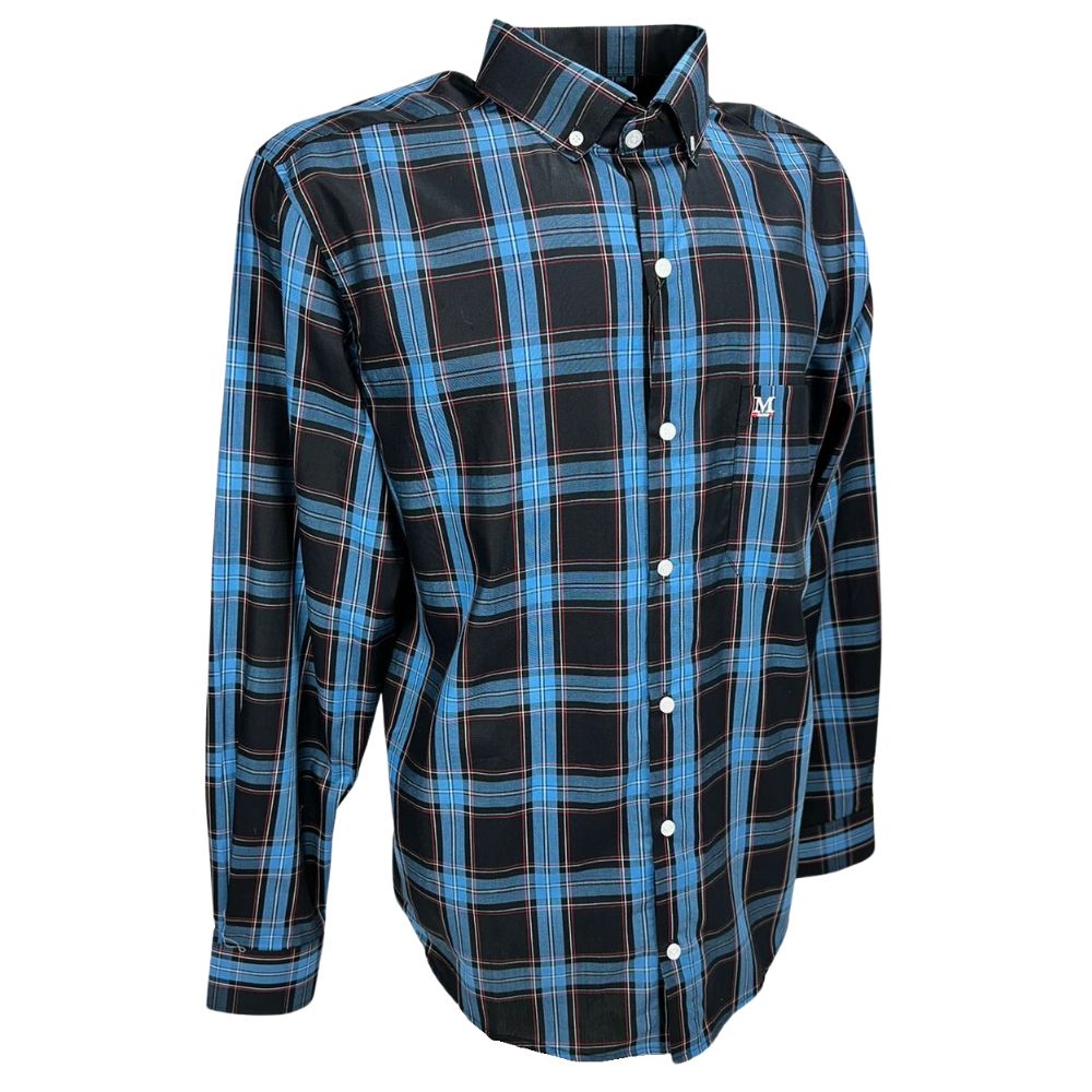 Camisa Masculina Minuty Manga Longa Xadrez Azul Claro/ Preto Com