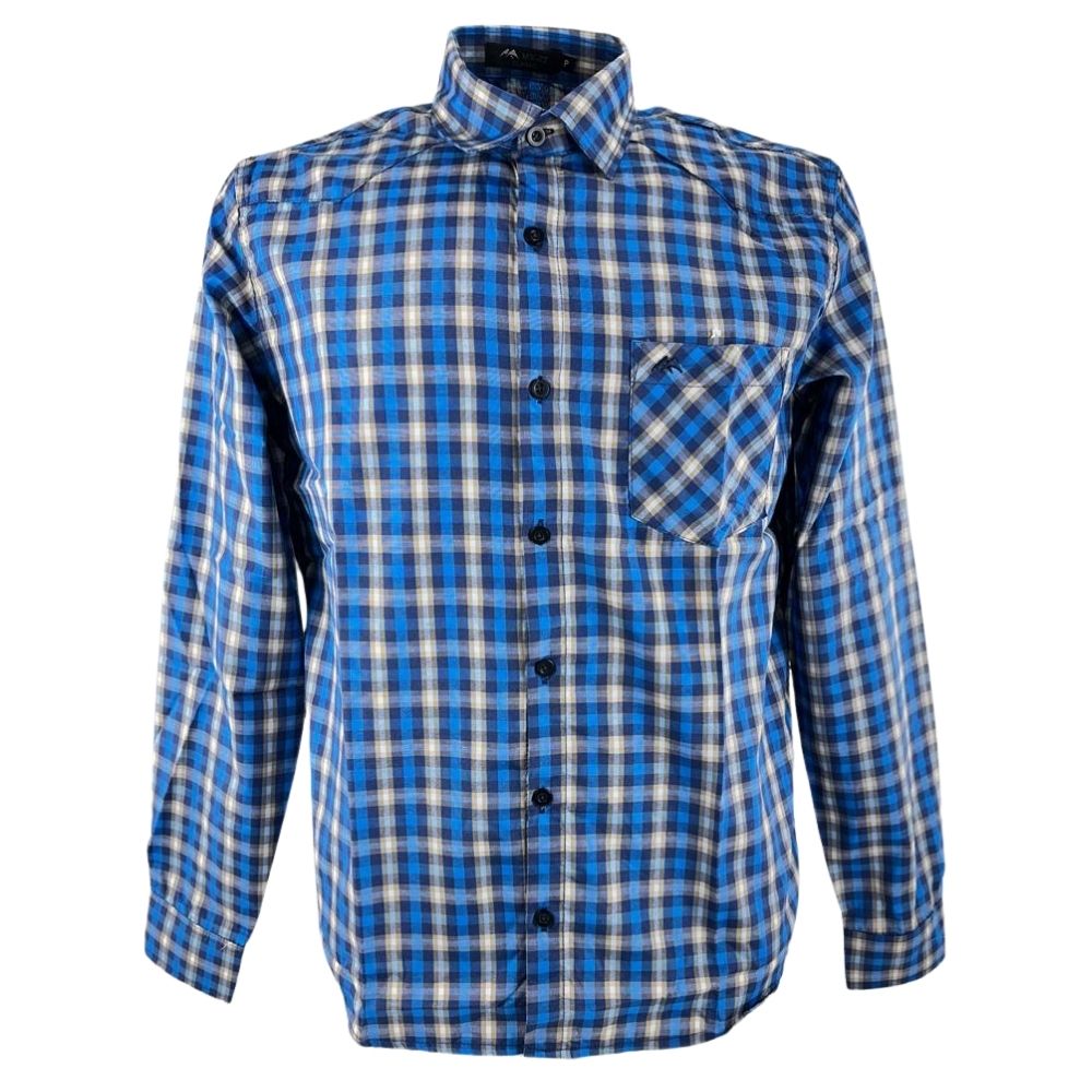 Camisa Masculina MX 72 Tradicional Manga Longa Xadrez Azul Marinho Com Bege Ref:19016