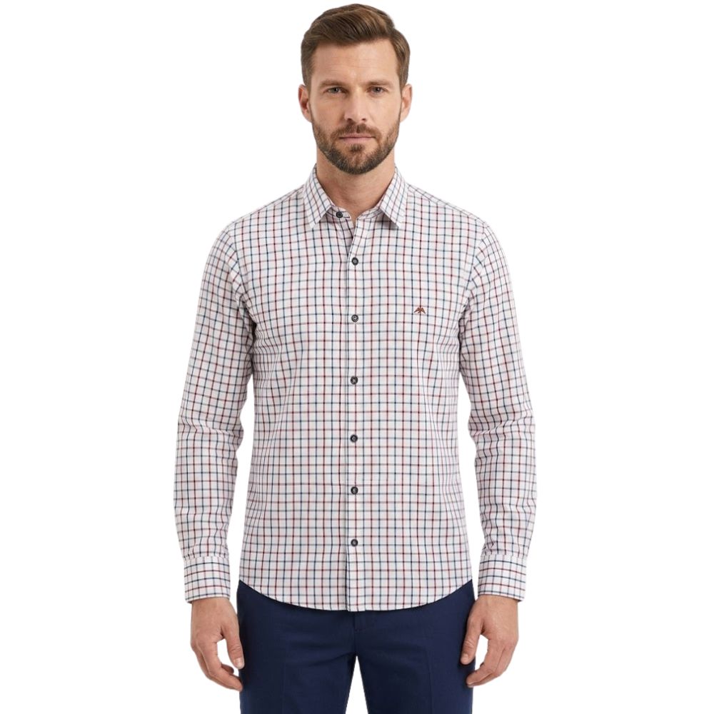Camisa Masculino MX72 Fit Manga Longa Xadrez Branco/Vermelho E Marinho Sem Bolso Ref:26046