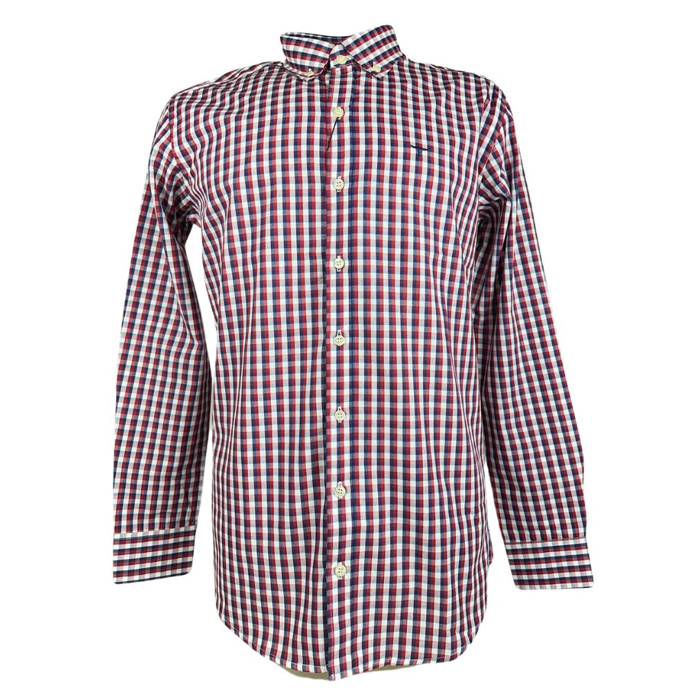 Camisa Masculina Os Moiadeiros Manga Longa Xadrez Vermelho/Azul E Branco Com Logo Em Azul. Ref:CML2442