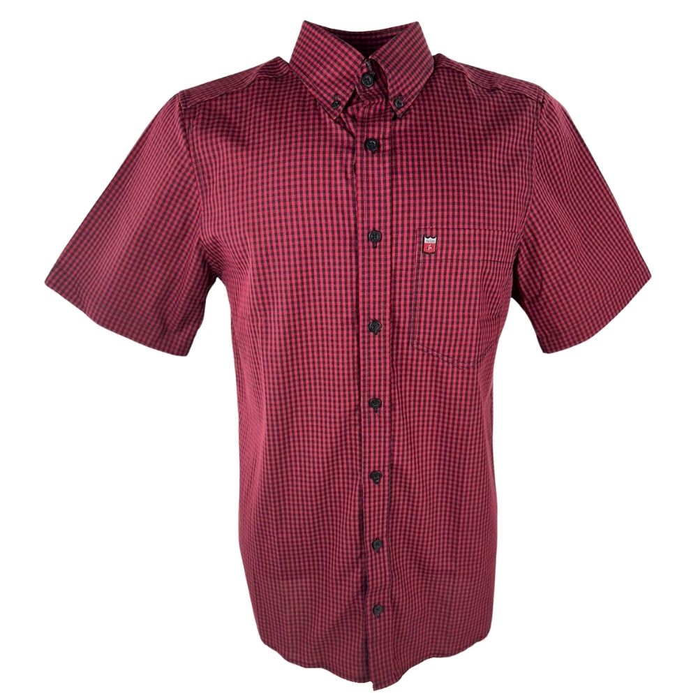 Camisa Masculina Os Vaqueiros Manga Curta Xadrez Preto/Vermelho Com Logo No Bolso REF: V19-7001XP