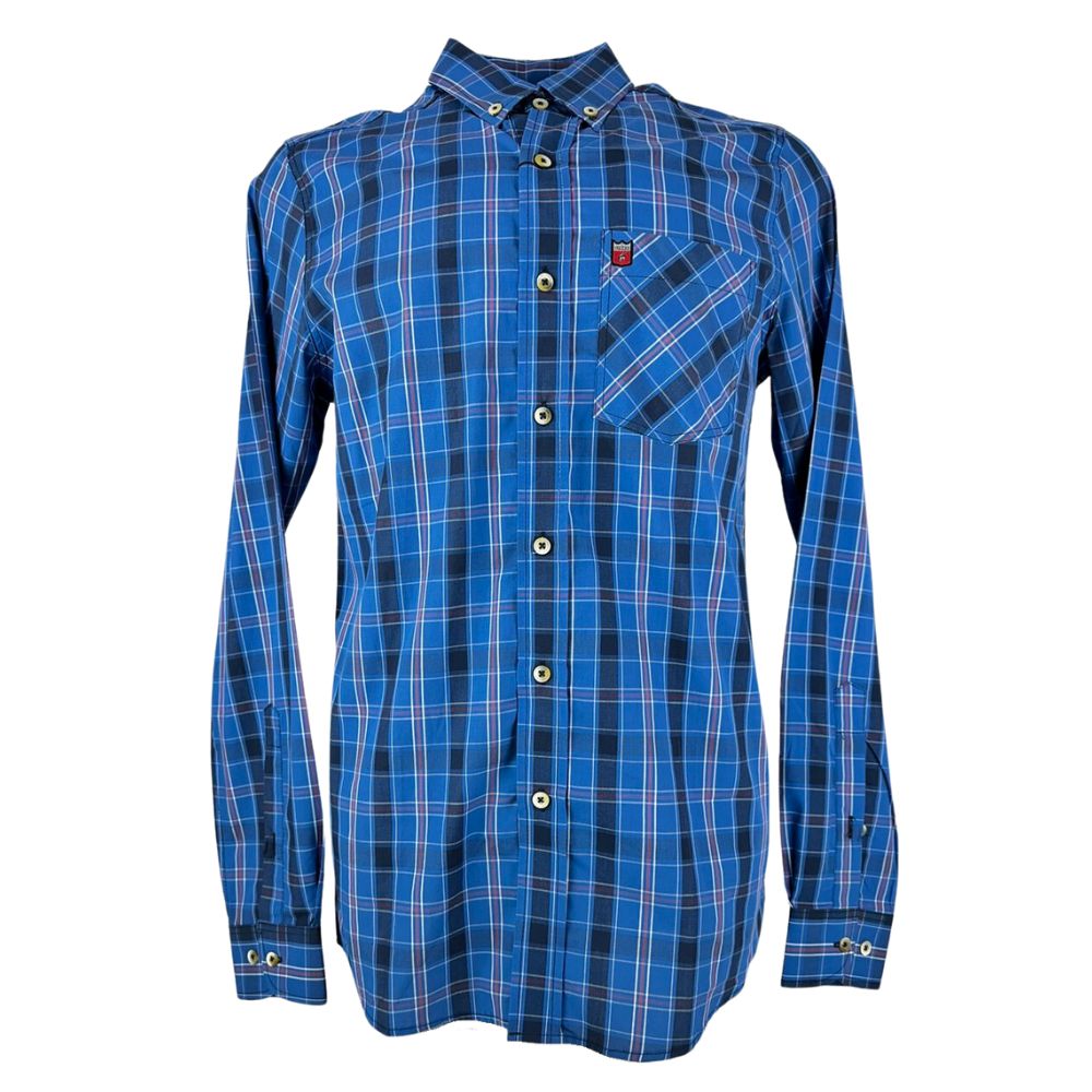 Camisa Masculina Os Vaqueiros Xadrez Azul Com Vermelho Manga Longa Ref: 7003