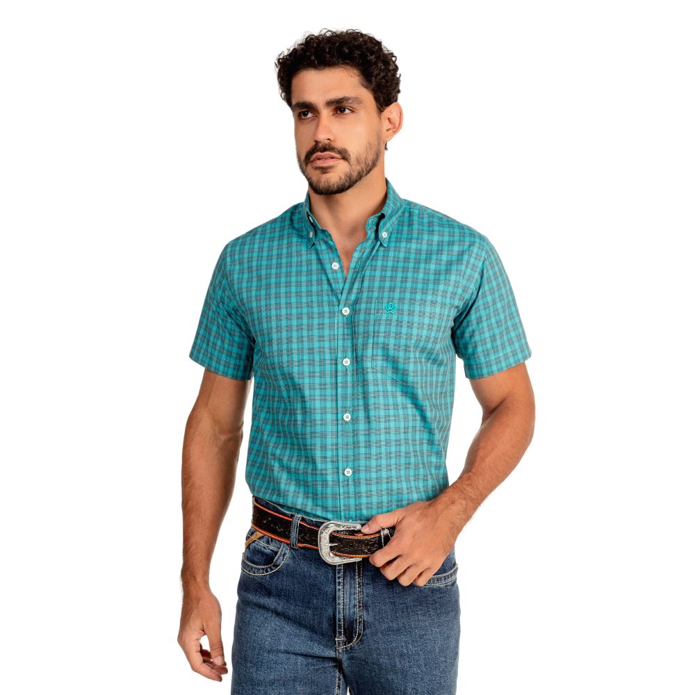 Camisa Masculina Ox Horns Manga Curta Xadrez Verde REF 9099 - Badana