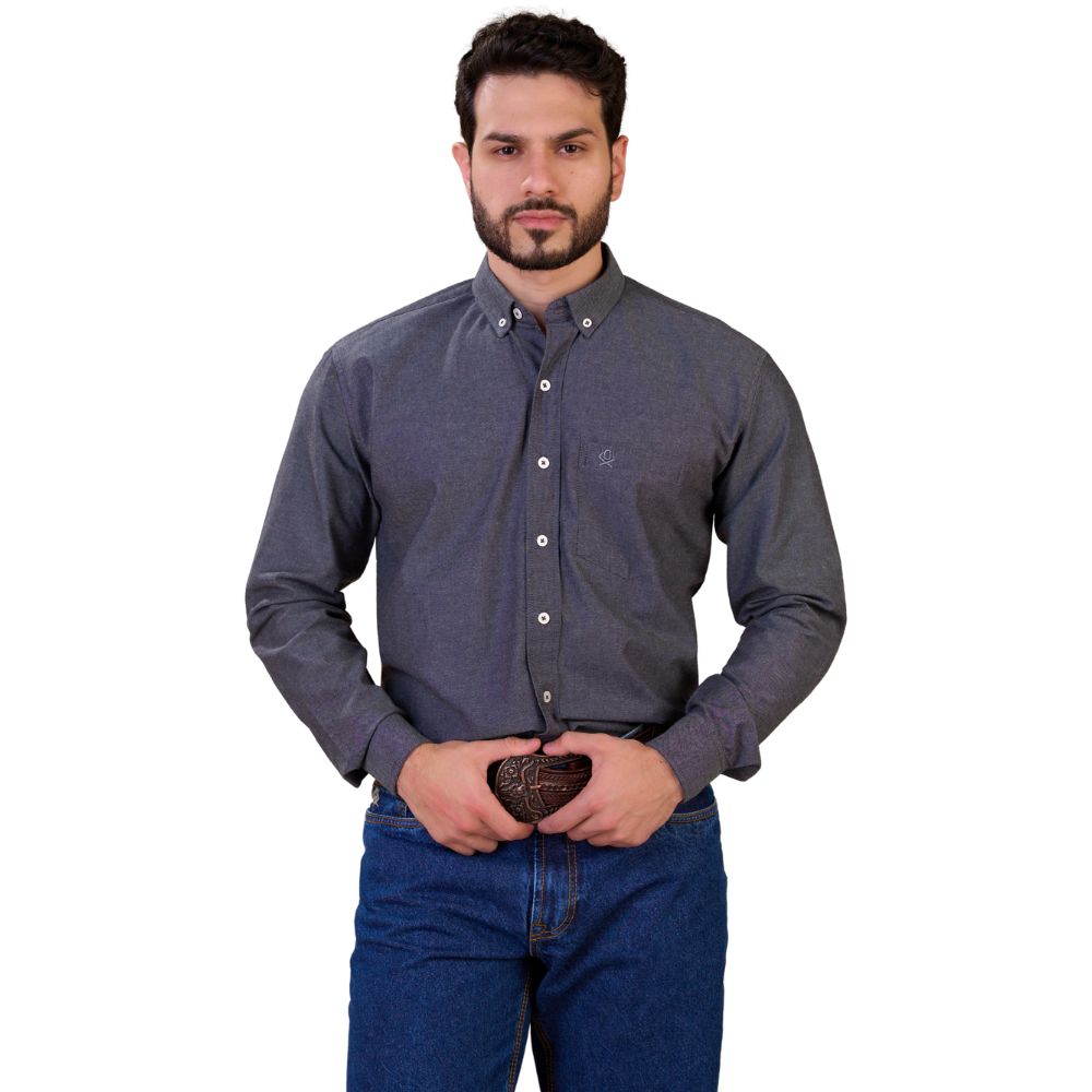 Camisa Masculina Ox Horns Manga Longa Cinza Chumbo Ref:9522