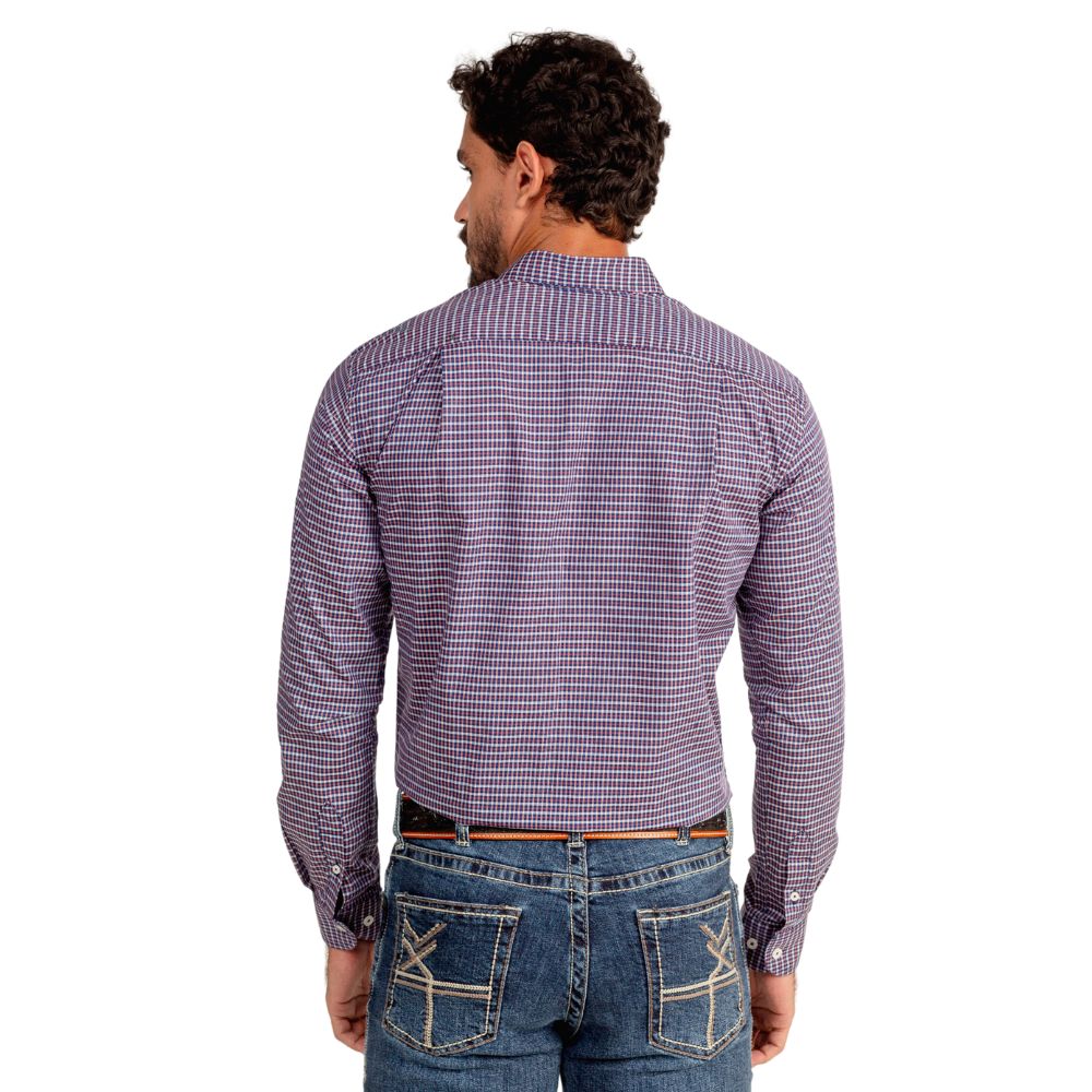 Camisa Masculina Ox Horns Xadrez Azul/Vermelho Manga Longa REF