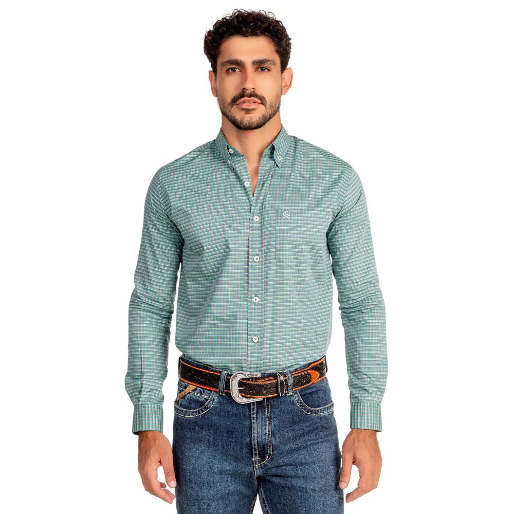 Camisa Masculina Ox Horns Xadrez Verde Manga Longa REF 9589