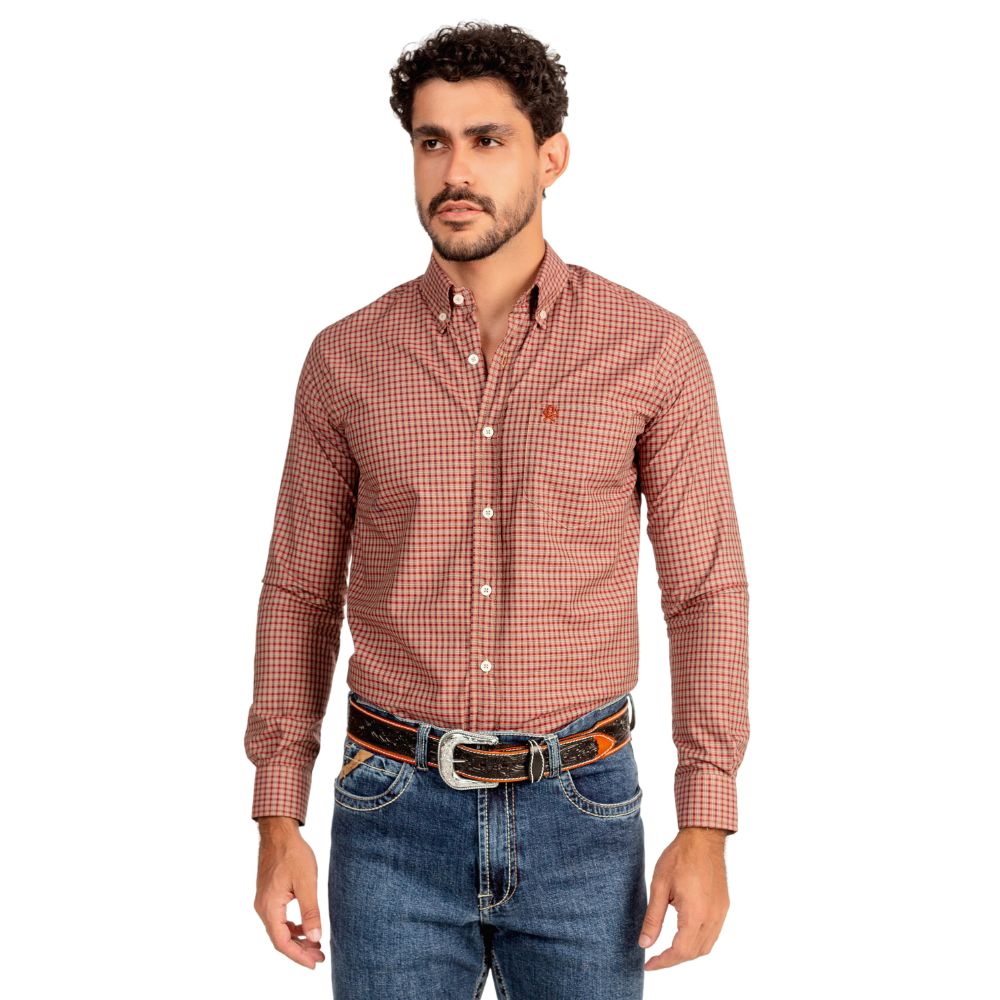 Camisa Masculina Ox Horns Xadrez Vermelha Manga Longa REF 9583