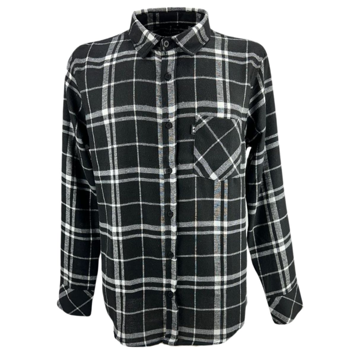 Camisa Masculina Pura Raça Country Manga Longa Flanela Xadrez Preto R.07.0077.0036