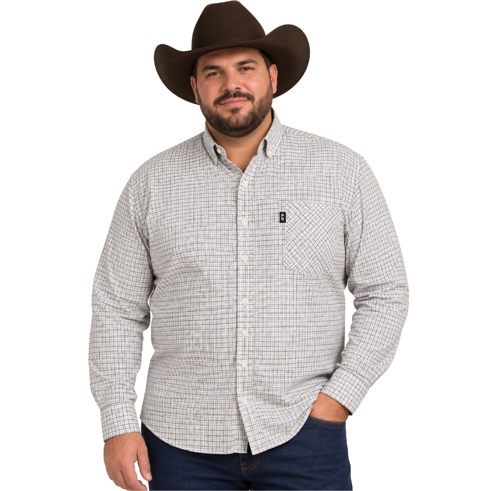 Camisa Masculina Pura Raça Plus Size Xadrez Branco E Preto Regular Fit Manga Longa REF:070078000001
