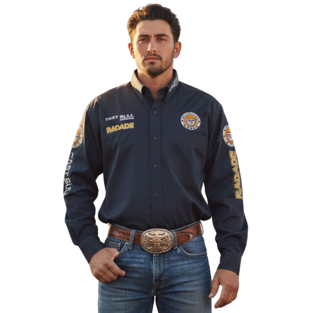 Camisa Masculina Radade Bordada Manga Longa Brands Azul Marinho Ref: 3820