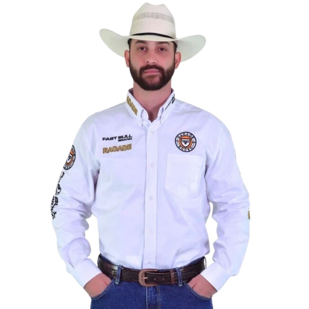 Camisa Masculina Bordada Radade Manga Longa Brands Branco Ref: 3820
