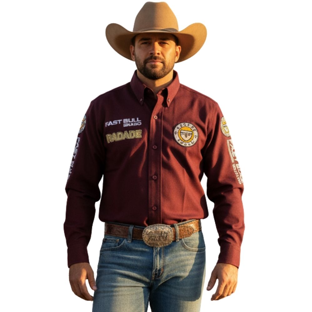 Camisa Masculina Radade Manga Longa Brands Bordô Bordado Ref: 3820
