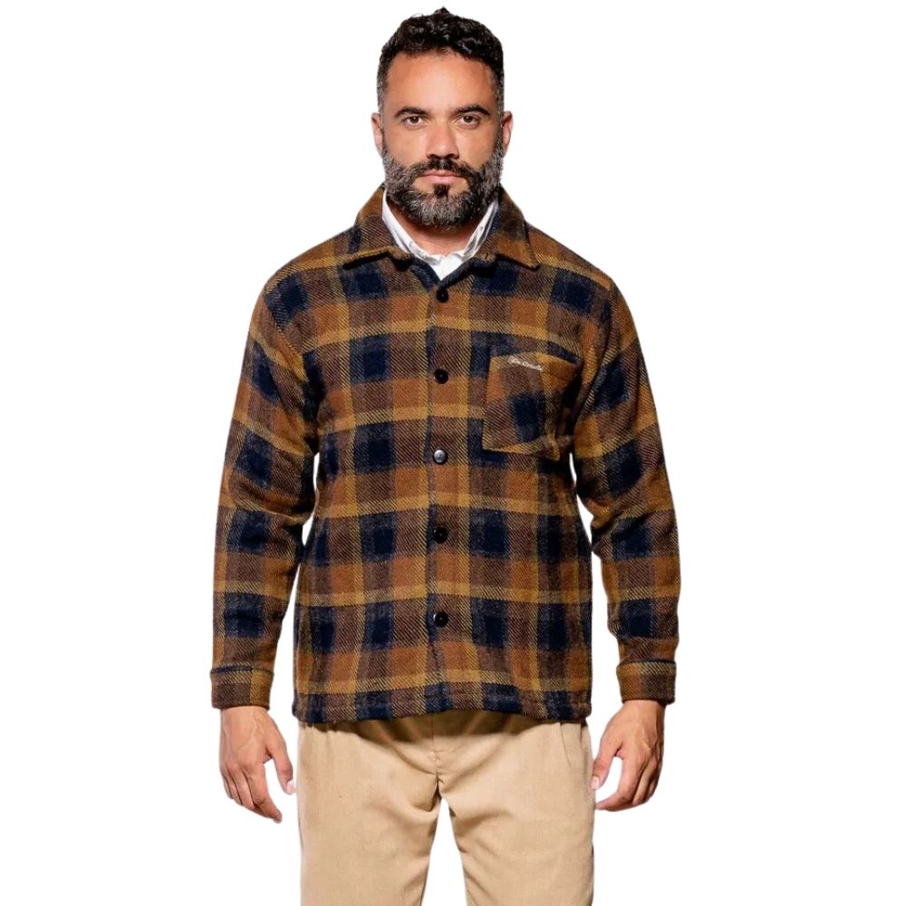 Camisa Masculina Santa Fé Térmica Tradicional La Criolla Xadrez Azul/Marrom REF:01