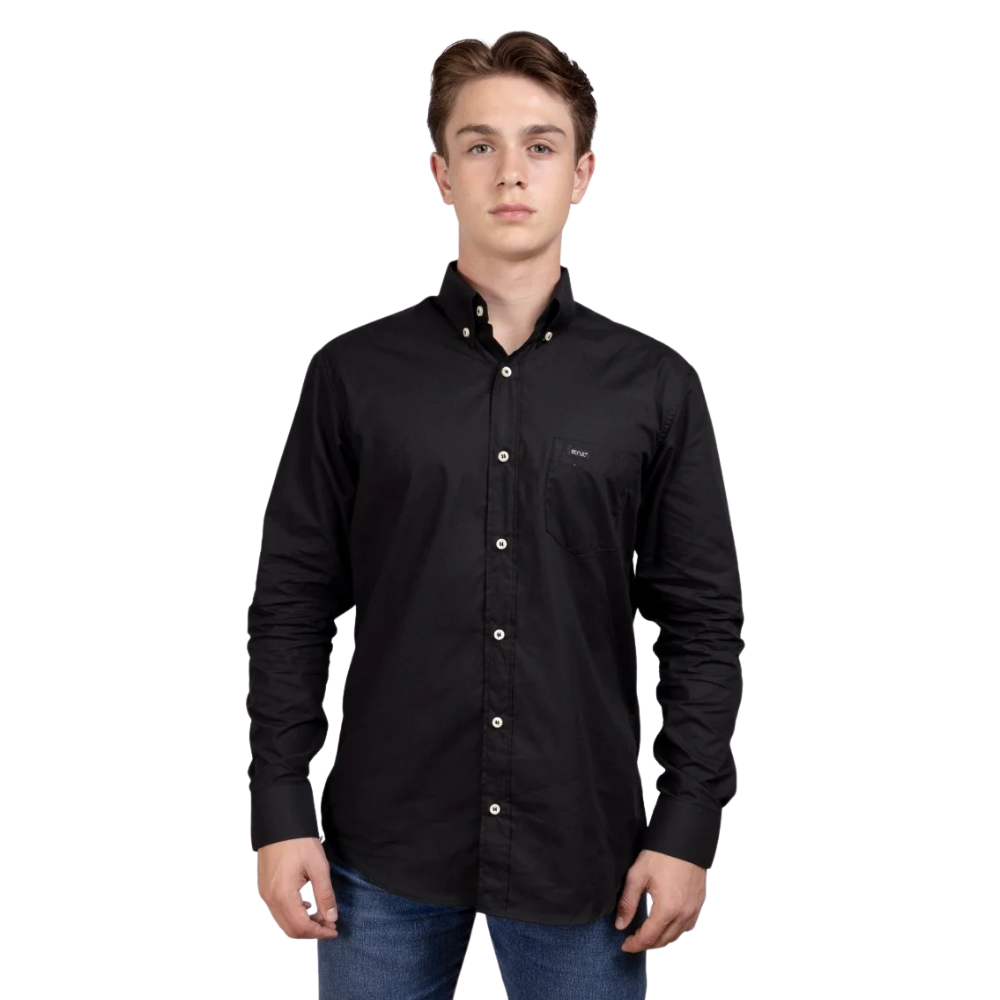 Camisa Masculina Strut Manga Longa Preta Lisa Com Bolso REF: 7173