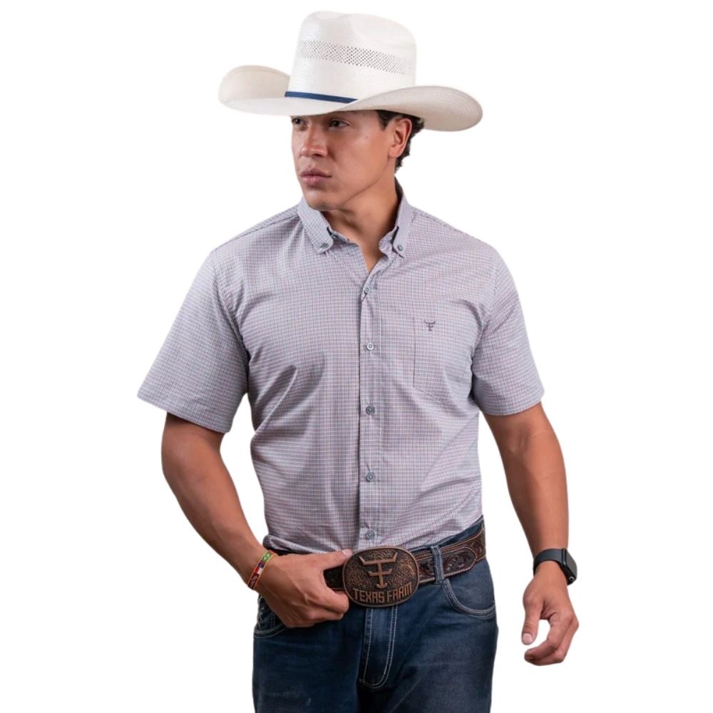 Camisa Masculina Texas Farm Manga Curta Xadrez Pequeno Azul Claro Ref:CAC883