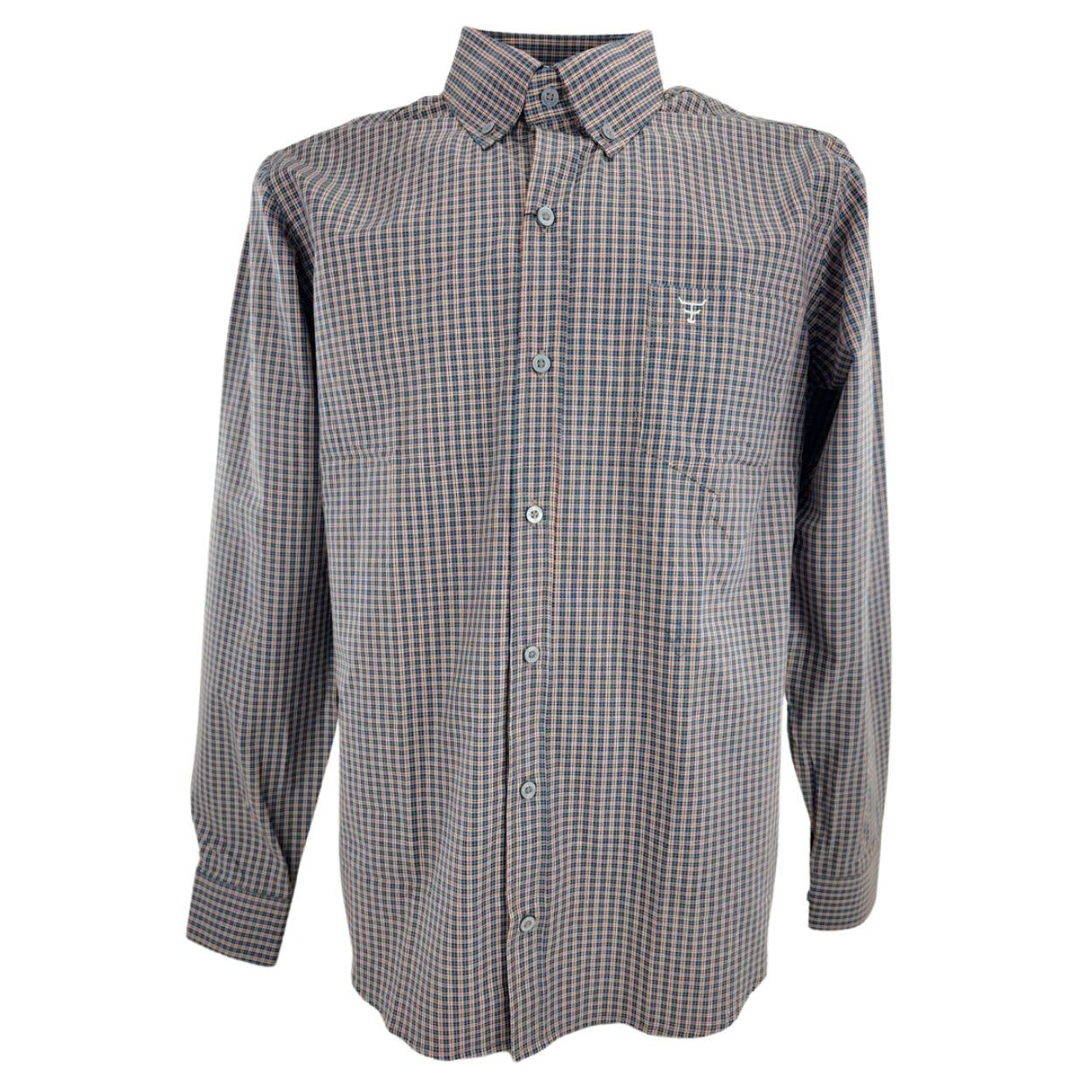 Camisa Masculina Texas Farm Manga Longa Xadrez Azul/Bege Ref: CAL560