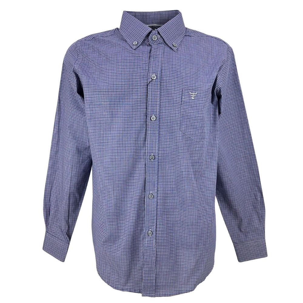 Camisa Masculina Texas Farm Manga Longa Xadrez Azul Logo Branca Ref: CAL467