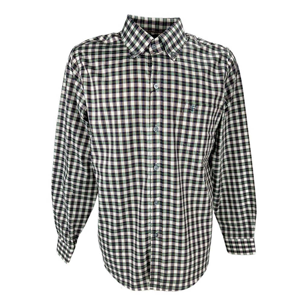 Camisa Masculina Texas Farm Manga Longa Xadrez Marrom/Verde Escuro Com Logo Verde Escuro Ref.CAL461