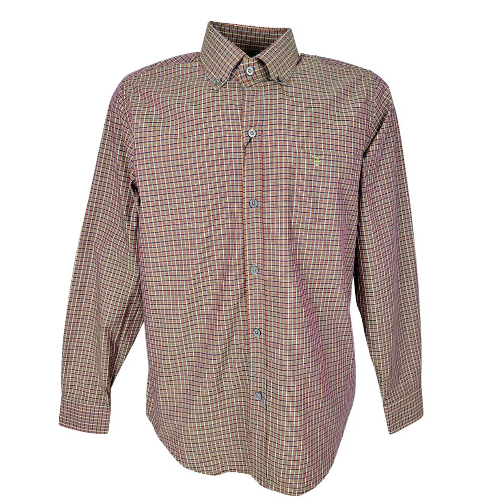 Camisa Masculina Texas Farm Manga Longa Xadrez Roxo/Laranja Com Bordado Verde Neon Ref:CAL449