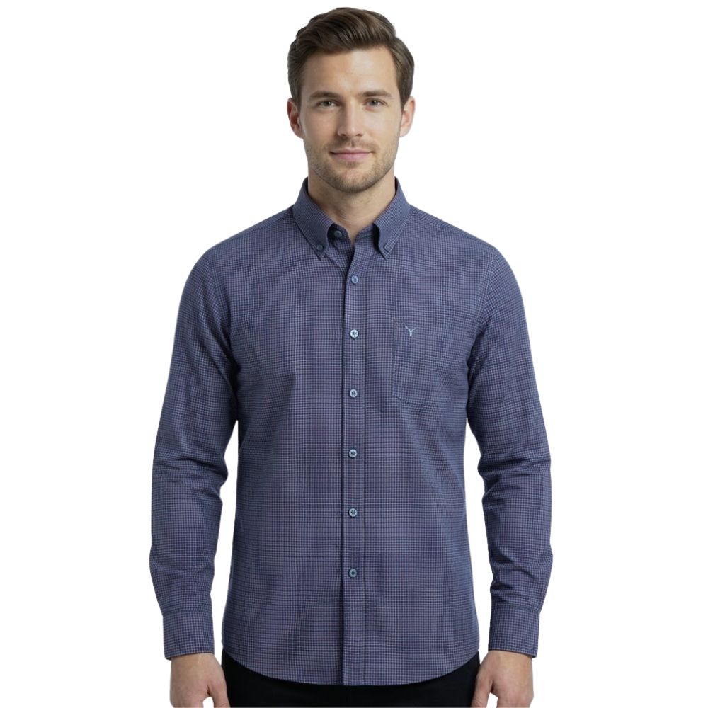 Camisa Masculina Texas Farm Manga Longa Xadrez Vermelho E Azul Logo Cinza Ref:CAL682